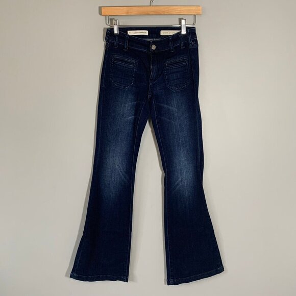Pilcro and the letterpress dark wash high rise script flare denim stretch jeans - Picture 1 of 11